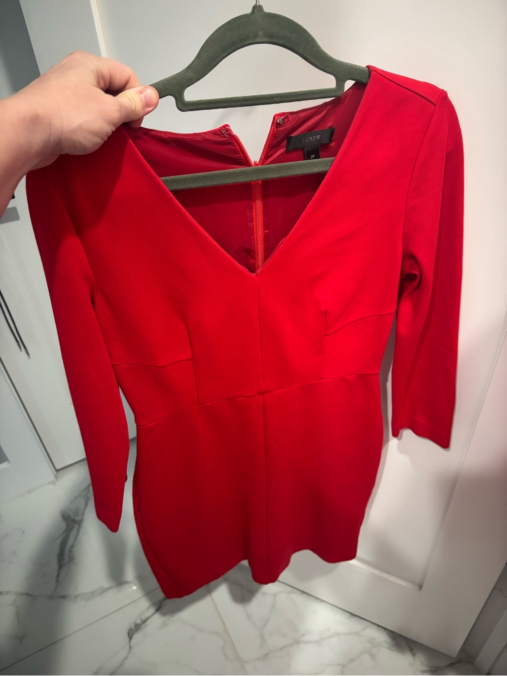 J. Crew Bright Red V-Neck Long Sleeve Dress